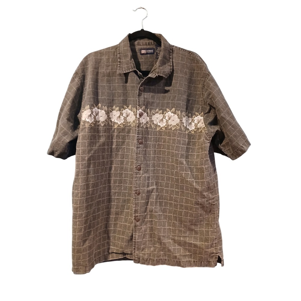 Vtg y2k Faded Glory Mens Large Green Button Down Shirt Cotton Hawaiin Large